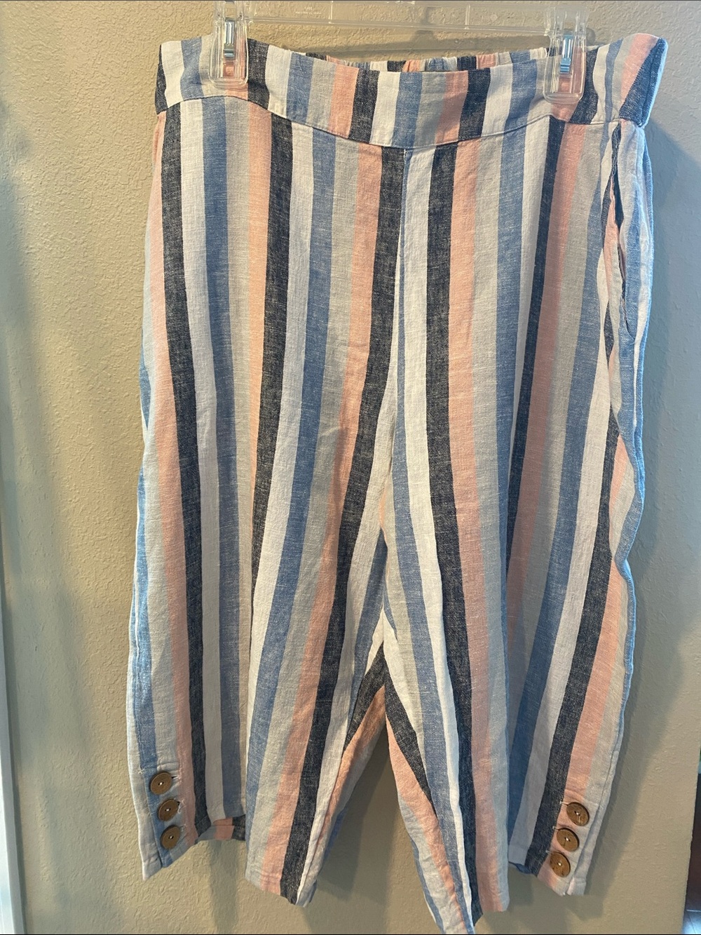 Naturals D&Co Linen Blend Capri Striped Pants Size Large Coastal Vacation Beach